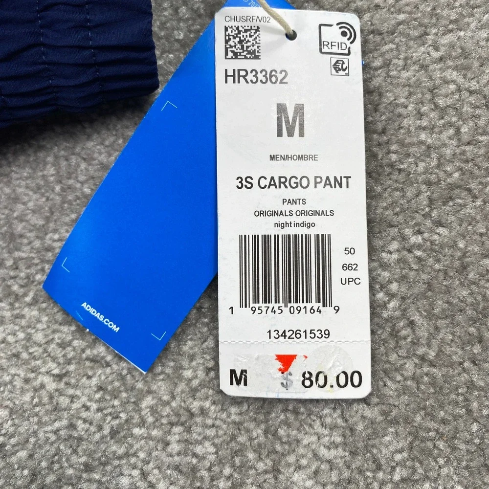 Adidas Originals 3S Cargo Pants Mens Medium Night Indigo Blue Ripstop HR3362 NWT